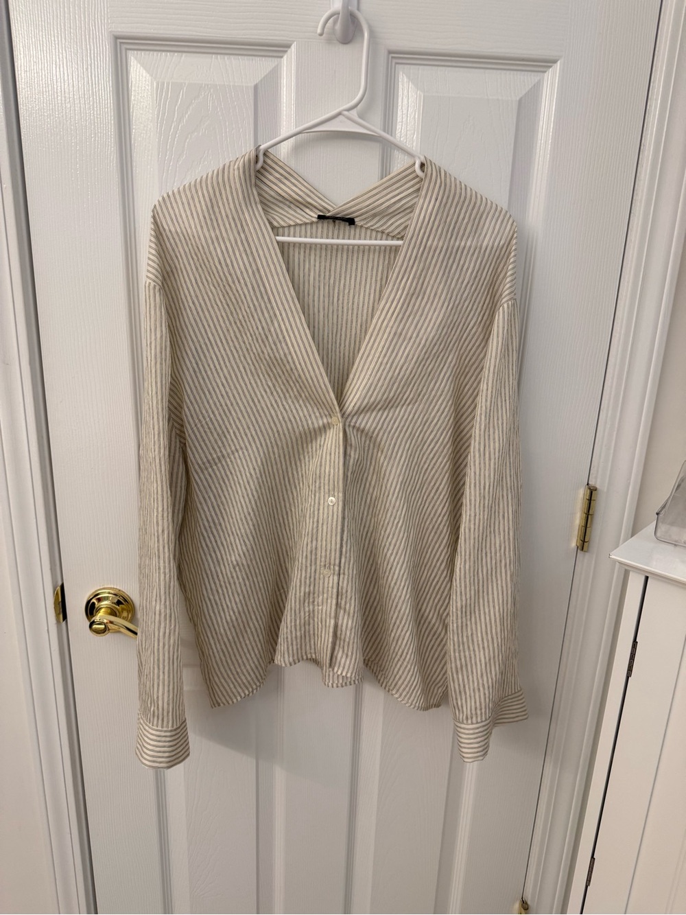 Massimo Dutti Cream Striped Blouse with Black Pinstripes